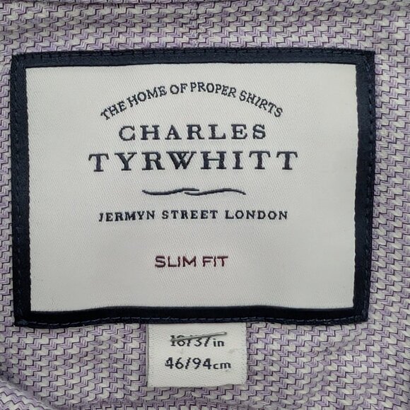 Charles Tyrwhitt Slim Fit Dress Shirt 18 Lilac Textured 100% Cotton L/S - Picture 7 of 10